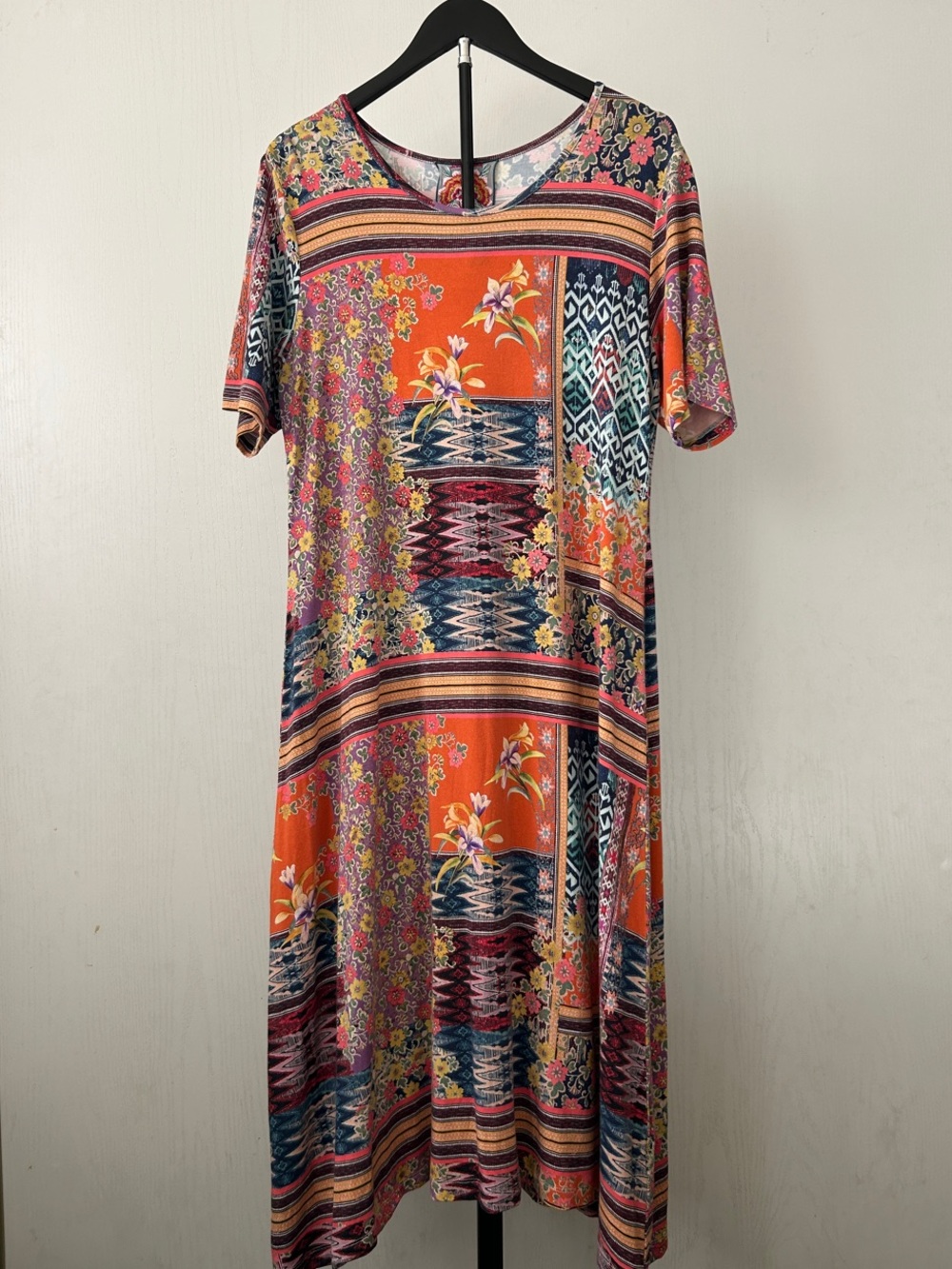 Johnny Was Allie Flower Bamboo Swing Dress with Floral Boho Patchwork Print